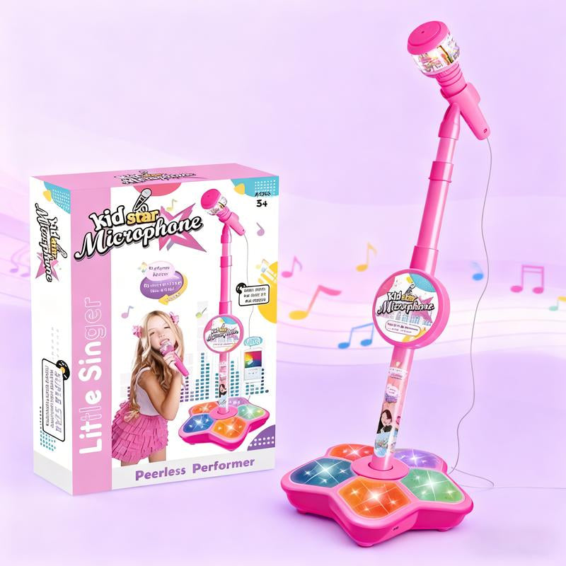 Karaoke Microphone Toy with Colorful LED Lights and Built-In Music – Encourages Singing and Boosts Confidence for Children Aged 3-8, Ideal Birthday Gift for Fun and Educational Entertainment.