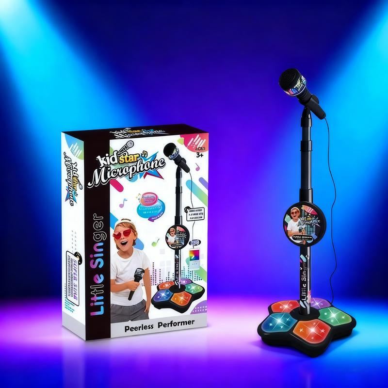 Karaoke Microphone Toy with Colorful LED Lights and Built-In Music – Encourages Singing and Boosts Confidence for Children Aged 3-8, Ideal Birthday Gift for Fun and Educational Entertainment.